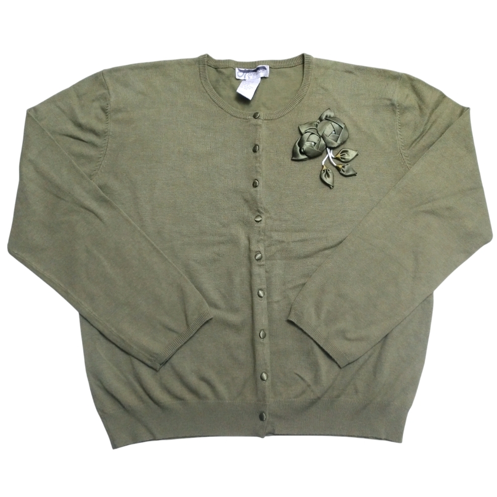Dressbarn Women's Green Flower Embellished Cardigan Sweater XL X-Large